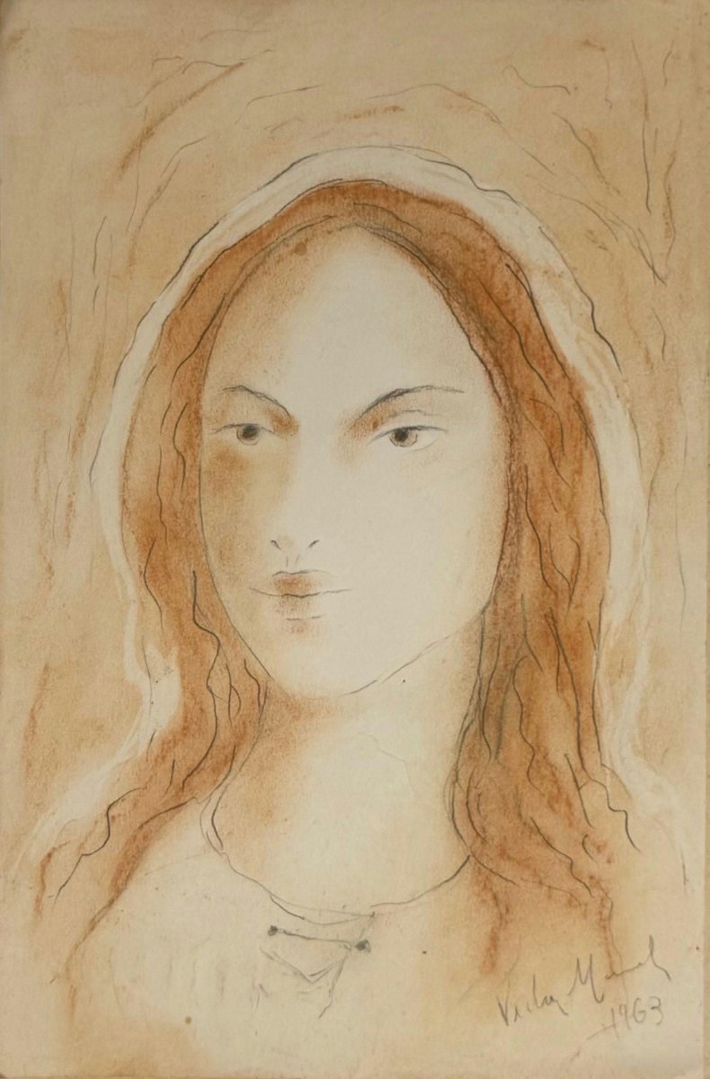 VICTOR MANUEL GARCÍA (1897–1969) – Untitled (Portrait of a Woman), 1963 - Del Amo Art Gallery